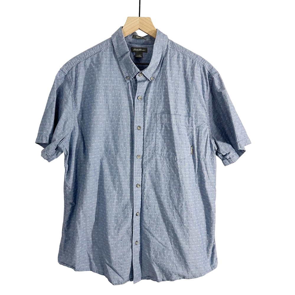 Eddie Bauer Classic Fit Geometric Casual Button‎ Down Top Blue Extra Large